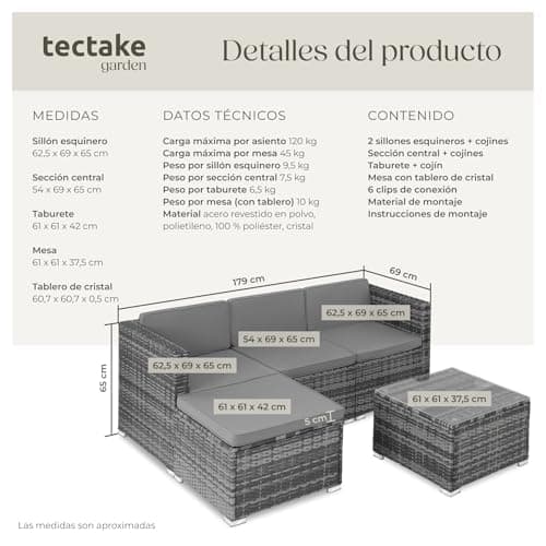 Thumbnail 2 de TecTake® Muebles de Jardín en Ratán con Cojines ☀