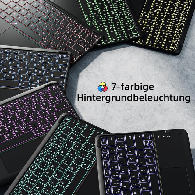 Detalle de Vobafe Tastatur-Hülle für iPad Air 13 Zoll & iPad Pro 12,9 Zoll – QWERTZ mit Trackpad, 7 Farben, Stifthalter (schwarz)