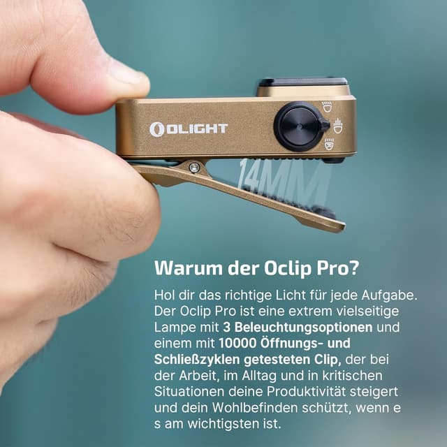 Detalle de OLIGHT Oclip Pro Mini LED Taschenlampe mit Flutlicht, fokussiertem Licht und Rotlicht (500 lm, USB-C, IPX6)
