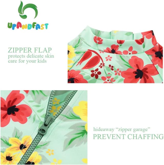 Detalle de upandfast Baby Girl Long Sleeve One-Piece Swimwear with Sun Hat (UPF 50+)