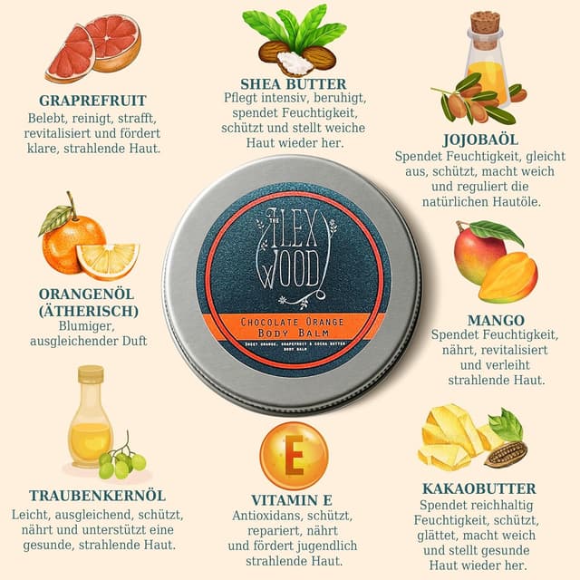 Detalle de Veganes Schoko-Orangen Körperbalsam (250 ml) mit Kakaobutter – plastikfrei & palmölfrei