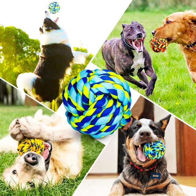 Detalle 2 de SHARLOVY Dog Chew Toys 6-Pack: Heavy-Duty Twisted Cotton Rope Dog Balls for Aggressive Chewers