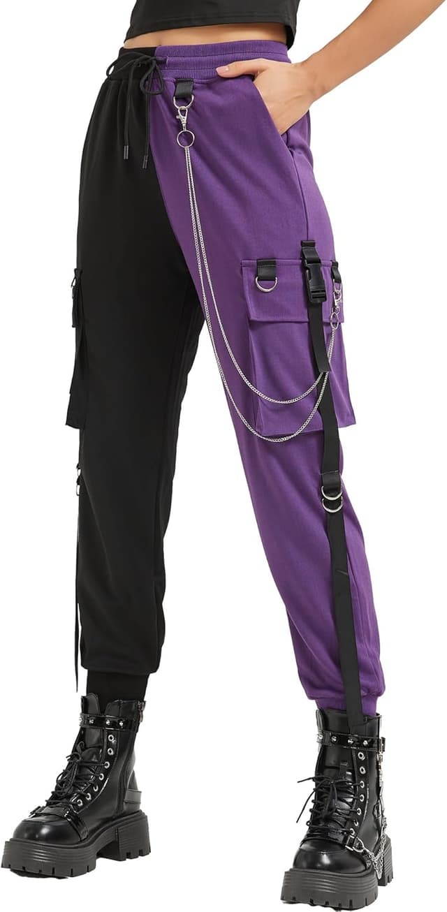 Thumbnail 6 de MEINVQIAOTI Damen Retro Cargo – weite Cargo-Hose im Retro-/Punk-Look mit Ketten-Details