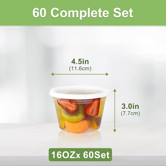 Thumbnail 1 de Dipoo 60 Sets 16 oz Deli Containers, Leak-Proof 🍱