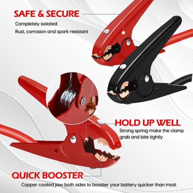 Detalle de NOONE 2 Gauge 20FT Heavy-Duty Jumper Cables (800A) with Reverse Polarity Protection for SUVs & Trucks