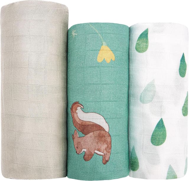 Detalle de Hahaland Mussole Neonato in cotone bambù 100% naturale: set copertine 120x120 cm e 100x95 cm