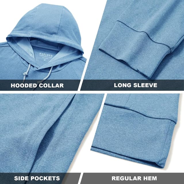 Detalle de M MAELREG Men’s Performance Lightweight Pullover Hoodie (Dry-Fit, 4-Way Stretch, UPF 30+)