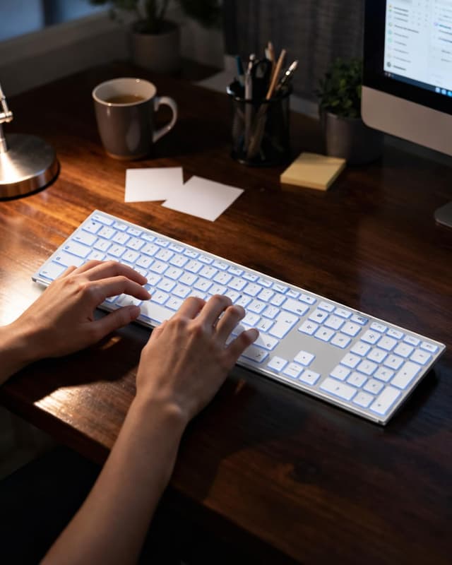 Detalle de OMOTON Clavier sans fil aluminium pour Mac rétroéclairé AZERTY (2,4G & Bluetooth)
