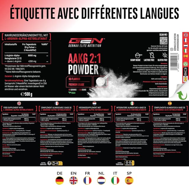 Thumbnail 5 de AAKG 500 g L-Arginine Alpha-Cétoglutarate