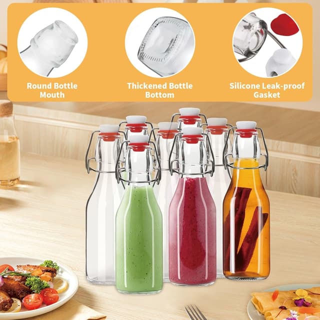 Detalle de DYUEE Glass Bottles with Stoppers & Screw Caps, 8 Pack 250ml Transparent Bottles