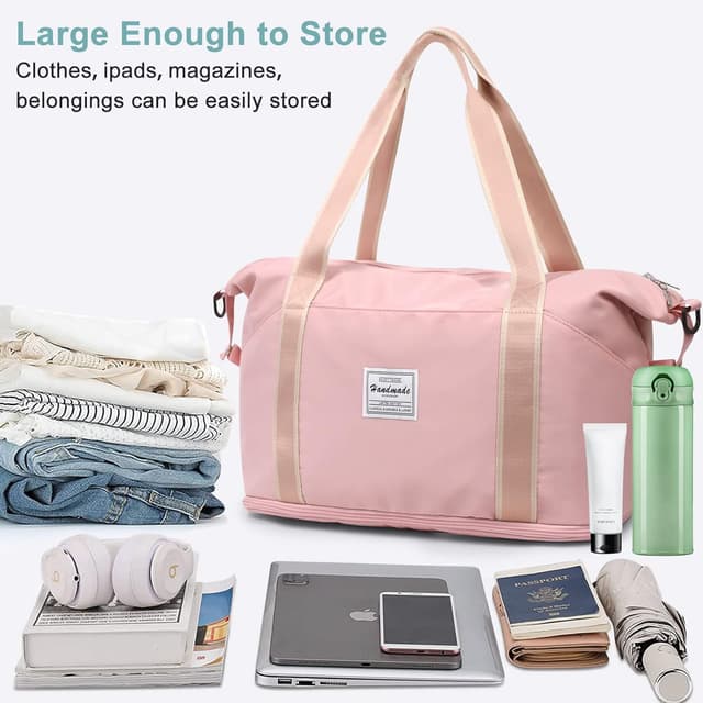 Detalle 2 de DMLuna Travel Duffel Bag Rose Gold – expandable weekender with trolley sleeve and dry/wet pocket