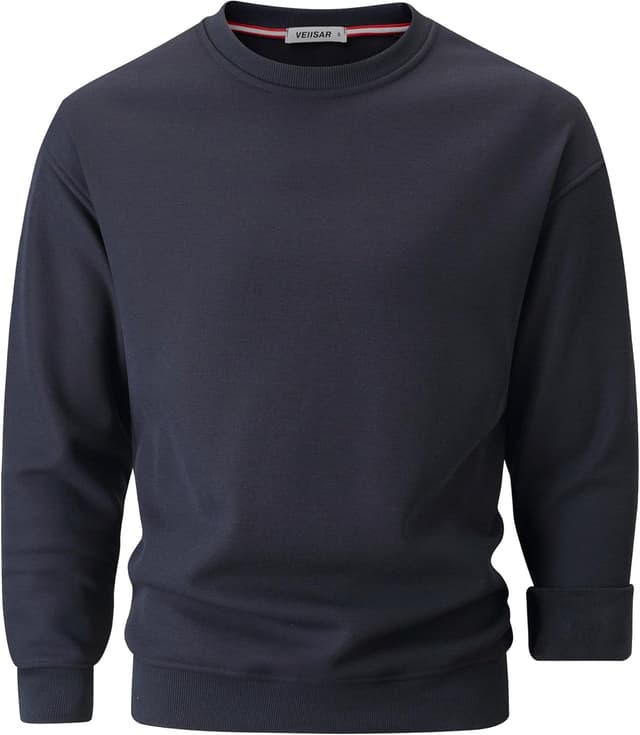 Detalle de VEIISAR Herren Heavy Weight Pullover mit Rundhalsausschnitt – 410 g, warmes Fleece-Innenfutter für Herbst & Winter