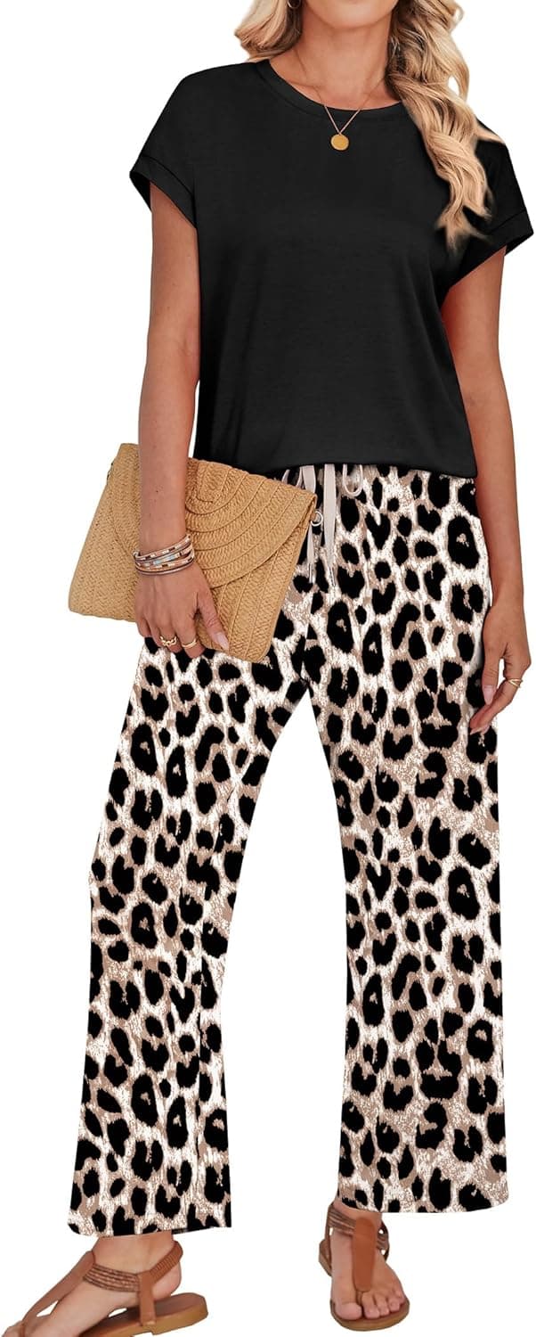 Detalle 2 de WIHOLL Two-Piece Lounge Set for Women: Cap-Sleeve Top & Wide-Leg Pants