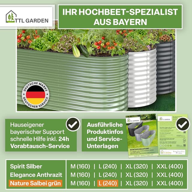 Thumbnail 6 de TTL GARDEN Nature L Metall-Hochbeet 240x80x80 cm (salbei-grün) – verzinkt & lackiert mit Ungeziefer-Draht