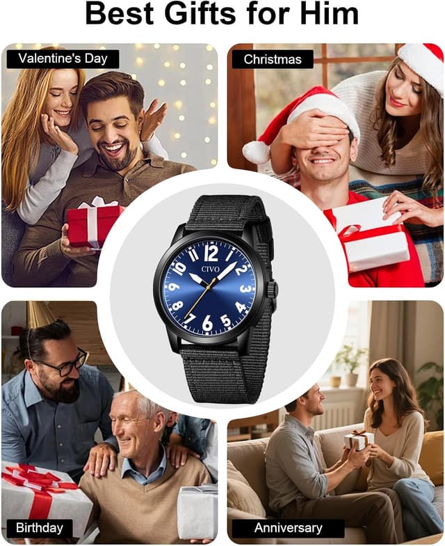 Detalle de CIVO Herren Analog-Uhr mit gut lesbarem Ziffernblatt, 42 mm, wasserdicht (3ATM) – leicht & bequemes Nylonband