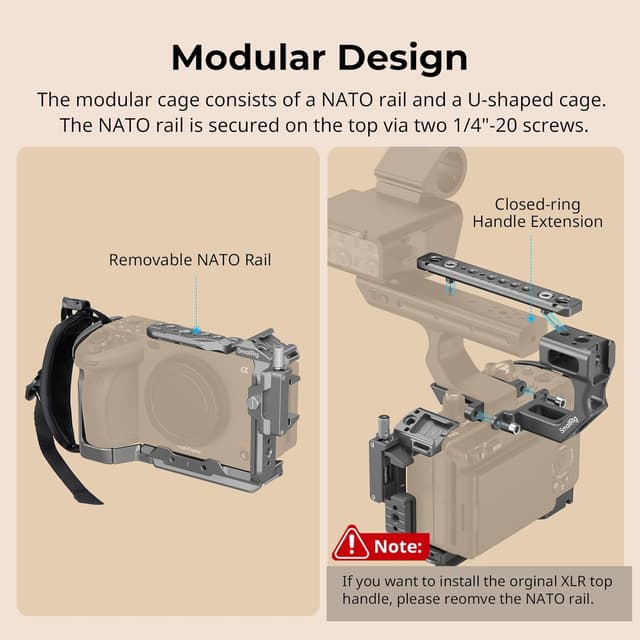 Detalle de SMALLRIG FX3 / FX30 HawkLock Schnellverschluss-Käfig-Kit (4771) – Handschlaufe, HDMI-Kabelklemme und NATO-Schiene für Sony