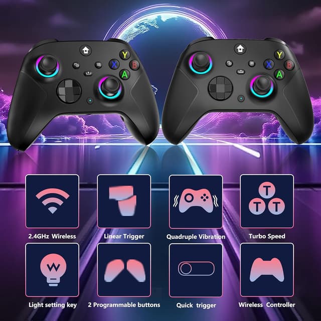 Detalle 2 de YUYIU 2.4GHz Wireless Controller for Xbox (7-Color RGB, Dual Vibration, 3.5mm Audio Jack, 1000mAh)