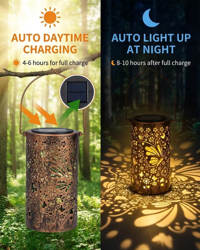 Detalle de Lorrtta Solar Lantern Outdoor Garden (Butterfly & Sunflower) – IP65 Waterproof Solar Garden Light with 800mAh Battery