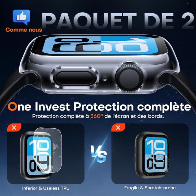 Detalle 2 de TAURI 2 pièces PC coque + verre trempé pour Apple Watch SE/Series 6/5/4 44 mm – Champagne + transparent