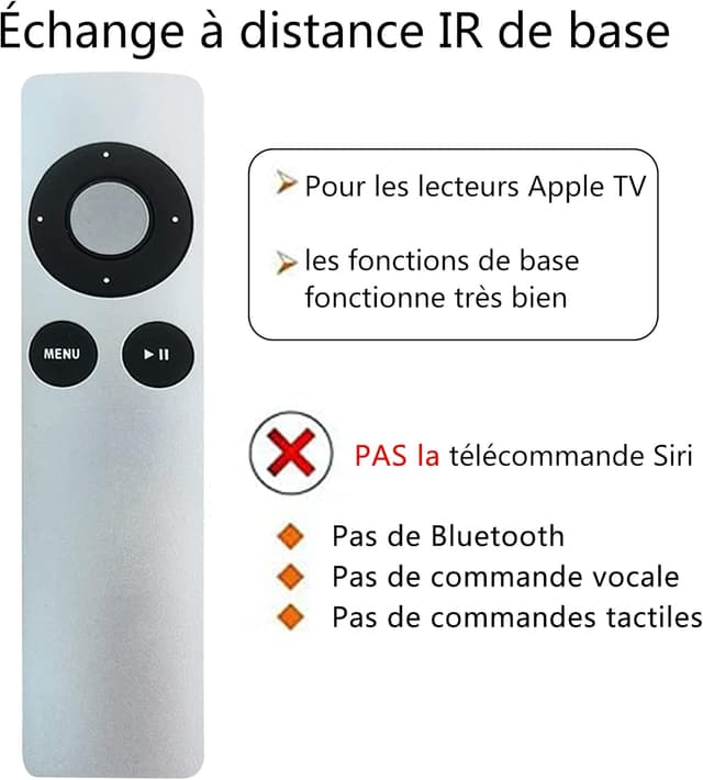 Detalle de FOXRMT Télécommande de remplacement pour Apple TV (1 à 4) – appairage requis
