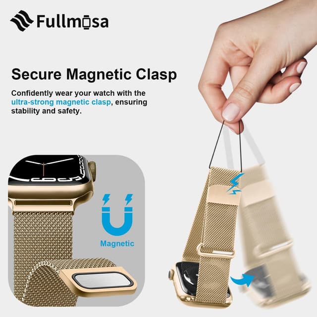 Detalle 2 de Fullmosa Stainless Steel Milanese Loop Apple Watch band (38–49mm) with double-layer magnetic clasp