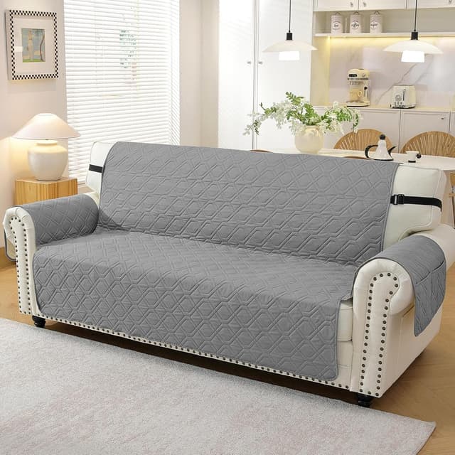 Detalle de YSTELLAA Copridivano 2 posti con braccioli, impermeabile antimacchia e antigraffio grigio chiaro