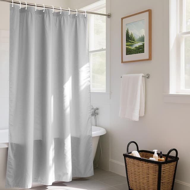 Detalle de REDKEY Duschvorhang 240x200 cm mit Gewichtsleiste unten, anti-schimmel, waschbar (PVC/ Textil), grau – 16 Haken