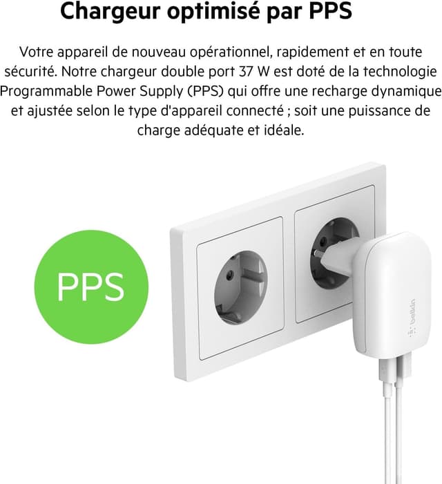 Thumbnail 5 de Belkin 37W USB-C PD PPS + 12W USB-A Chargeur Duo