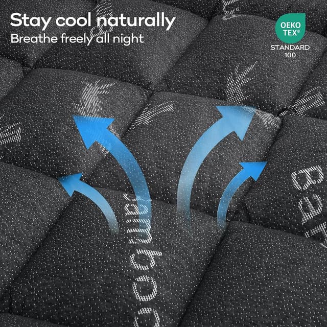 Detalle de OLANLY King Mattress Topper with Bamboo Viscose Cooling Comfort (Pillow Top, Deep Pocket) – Dark Gray