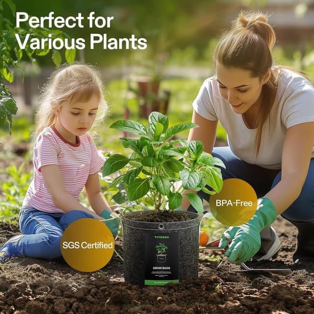 Detalle 2 de VIVOSUN confezione da 5 sacchetti per semina da 12L in tessuto non tessuto (spesso 360G) con manici e occhielli