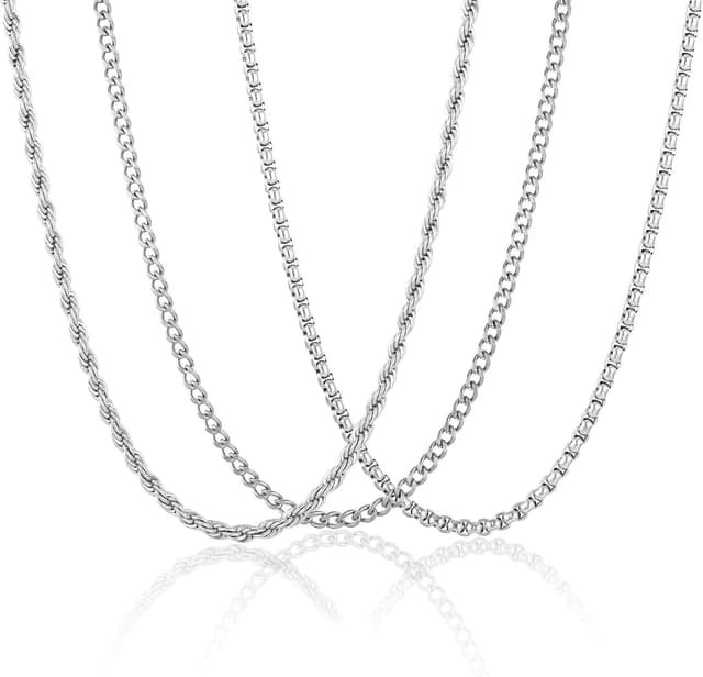 Thumbnail 6 de Esmoly set da 3 collane da uomo con catenina Cuban chain in acciaio inox 316L (45/50/55/60 cm, 2/3/4/5/6 mm)