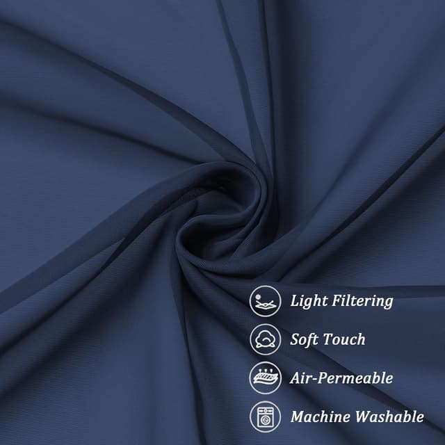 Detalle 2 de Chyhomenyc Navy Blue Sheer Scarf Valances (2-Pack) — 42" x 216" Extra Long Window Drapes