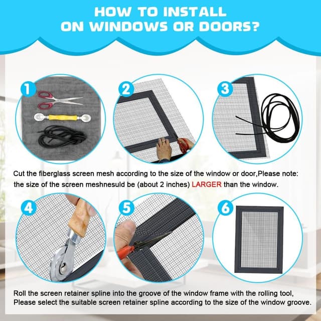 Detalle de BUZIFU Fliegengitter Meterware (Fiberglas, PVC-beschichtet) 150 x 180 cm inkl. Fensterputzbürste – Schutz gegen Mücken