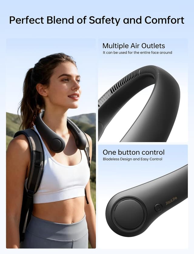 Detalle 2 de JISULIFE Portable Neck Fan (Hands-Free Bladeless) – 5 Speeds, 4000 mAh rechargeable