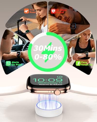 Detalle de yootech Cargador inalámbrico magnético para Apple Watch Series 11/10/9/8/7/6/5/4/3/2/SE/Ultra con USB‑C portátil (blanco, cable 1 m)