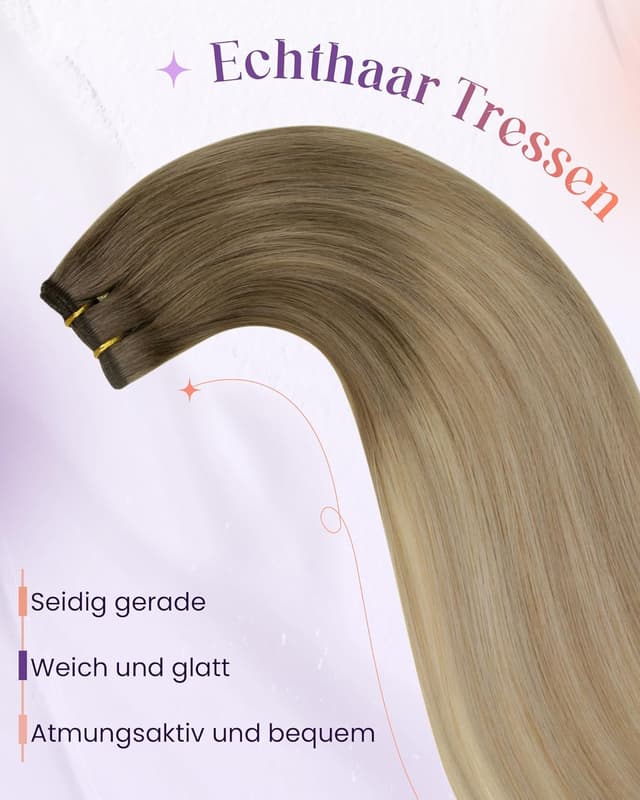 Thumbnail 6 de LaaVoo Extensions Tressen Echthaar Ombre Braun (Remy) – Sew-in/Weft Haarverlängerung zum Einnähen, 100 g, 50 cm