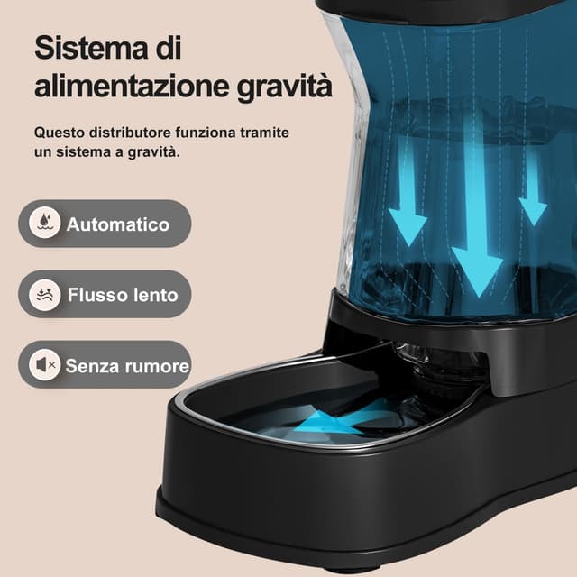 Detalle de Gardner Pet Dispenser Acqua 3,85 L con ciotola in acciaio inox e filtro, gravità senza elettricità (nero)