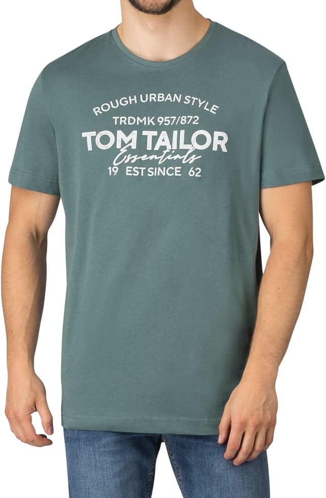 Detalle 2 de TOM TAILOR Herren T-Shirt Regular Fit im 4er-Pack aus Baumwolle (Rundhals, Kurzarm) mit Logoprint