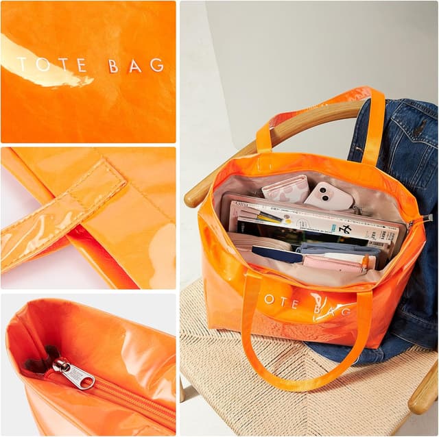 Detalle de KALIDI Large Beach Bag for Women – waterproof PVC zip tote with sand-proof design