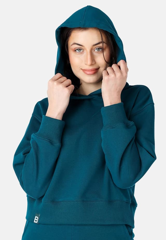 Detalle de Bellivalini Felpe con Cappuccio da Donna Corta BLV208 in cotone, con cappuccio e maniche lunghe