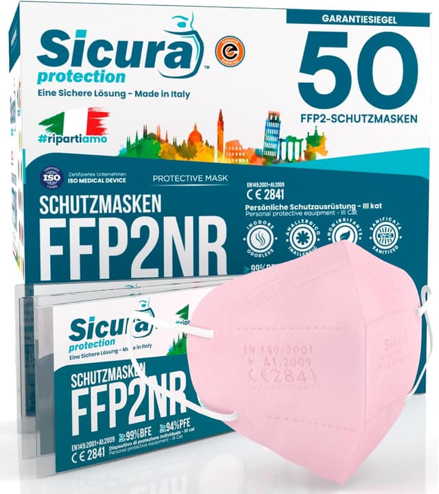 Detalle de FFP2-Masken 50er Sicura Pink, CE-zertifiziert