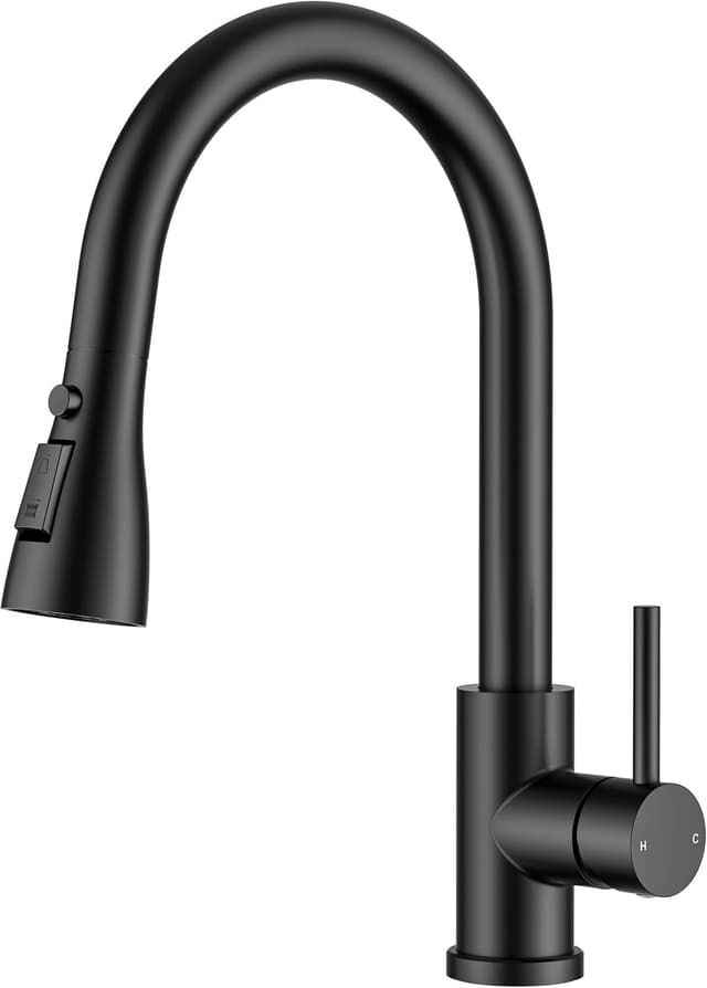 Detalle de FORIOUS Küchenarmatur Wasserhahn mit Brause, 360° schwenkbar, 2 Modi, matt schwarz