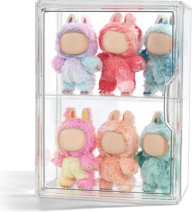 Detalle de Wollibao 2-Pack Acrylic Display Case Compatible with Labubu POP MART (Clear Box Shelf)