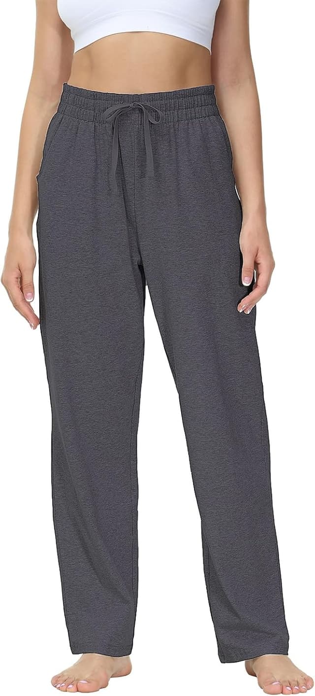 Detalle 2 de HMIYA Jogginghose für Damen aus Baumwolle mit Elasthan, Taschen und geradem Bein