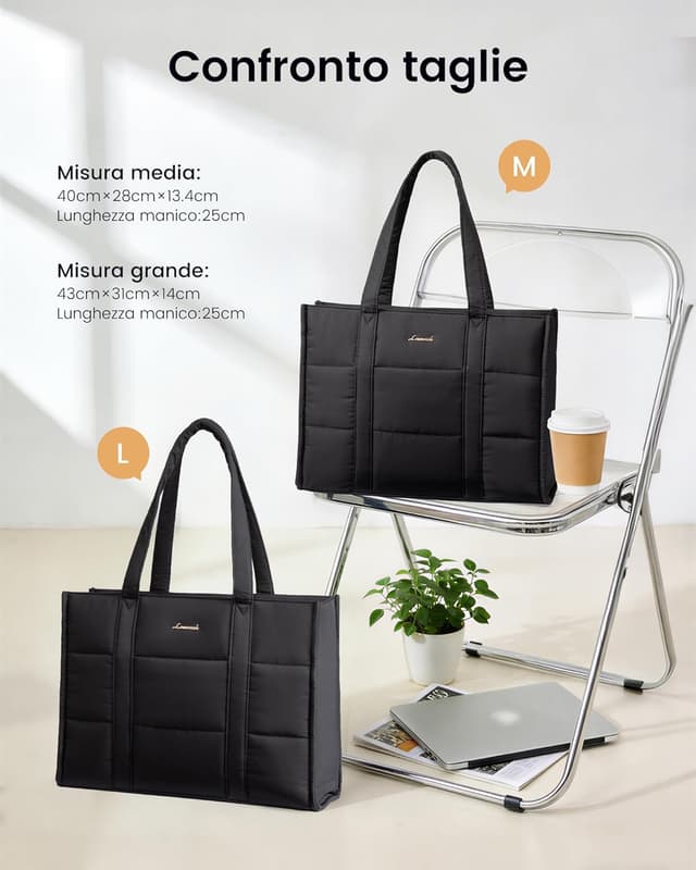 Detalle 2 de LOVEVOOK Borsa Donna grande imbottita con scomparto per laptop fino a 17”, tote shopper da lavoro e università
