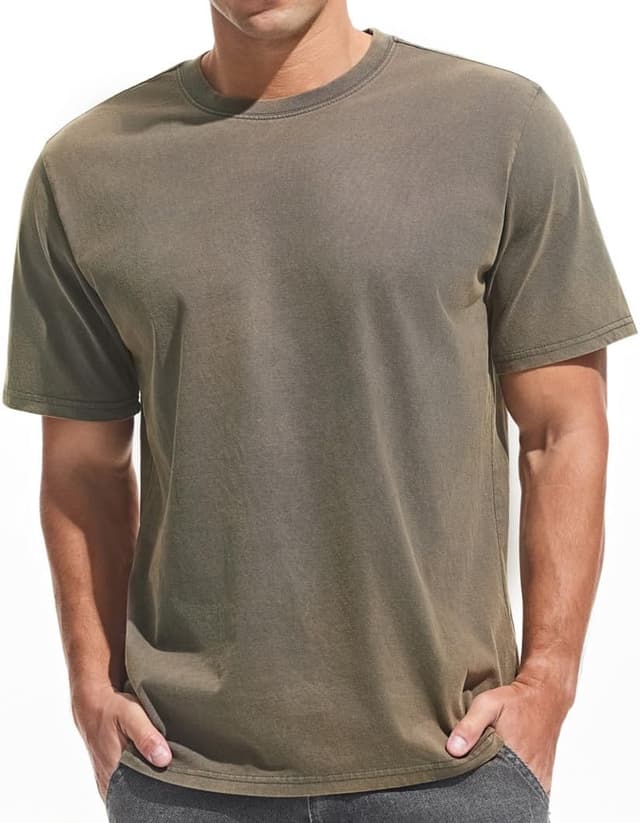 Detalle de Herren Dick T-Shirt aus 100% Baumwolle (Heavyweight 250 g/m²) – stone washed, regular fit, kurzarm basic