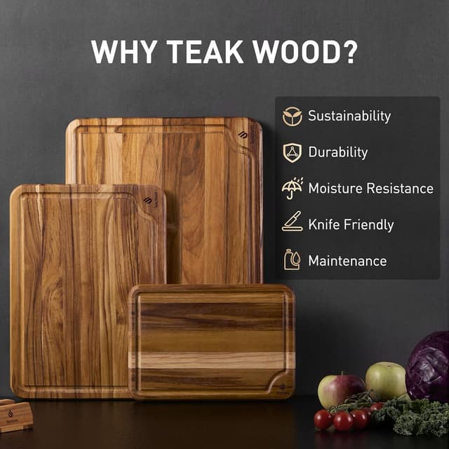 Detalle 2 de Teak Wood Cutting Board Set 3-Pack 🍽