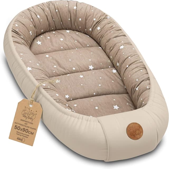 Detalle de Baby nest Cocoonababy trasportabile riduttore lettino neonato 90x50 cm beige con stelle bianche