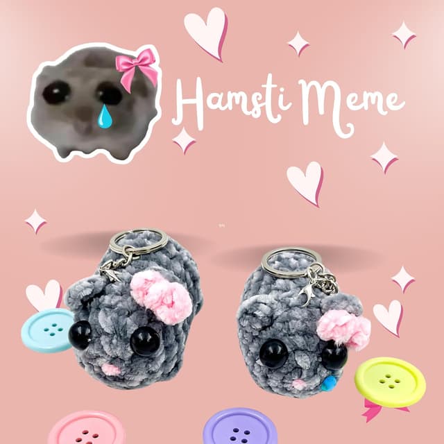Detalle 2 de VaroVaro SAD HAMSTER Hamsti – lot de 2 porte-clés crochetés, coffret cadeau avec carte (fait main)