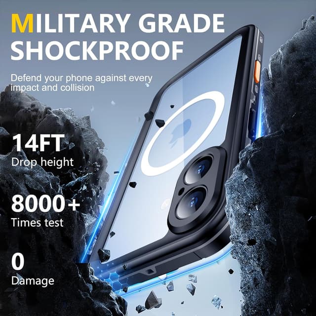 Detalle de Red2Fire Waterproof iPhone 17 Case (IP68) with Built-In Screen & Camera Protection + MagSafe Compatibility